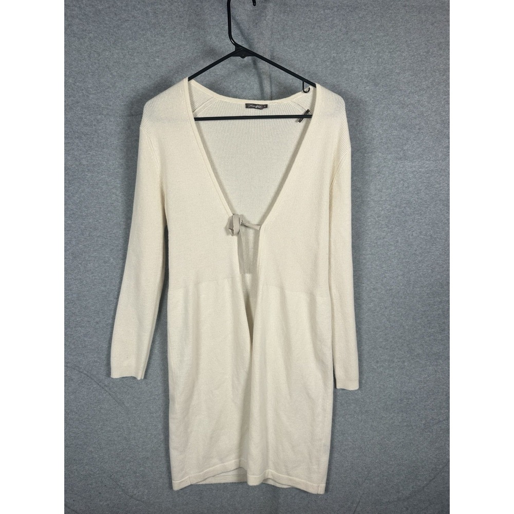 J. McLaughlin Women's M Ivory Longline Duster Cardigan Tie Front Ribbed Knit